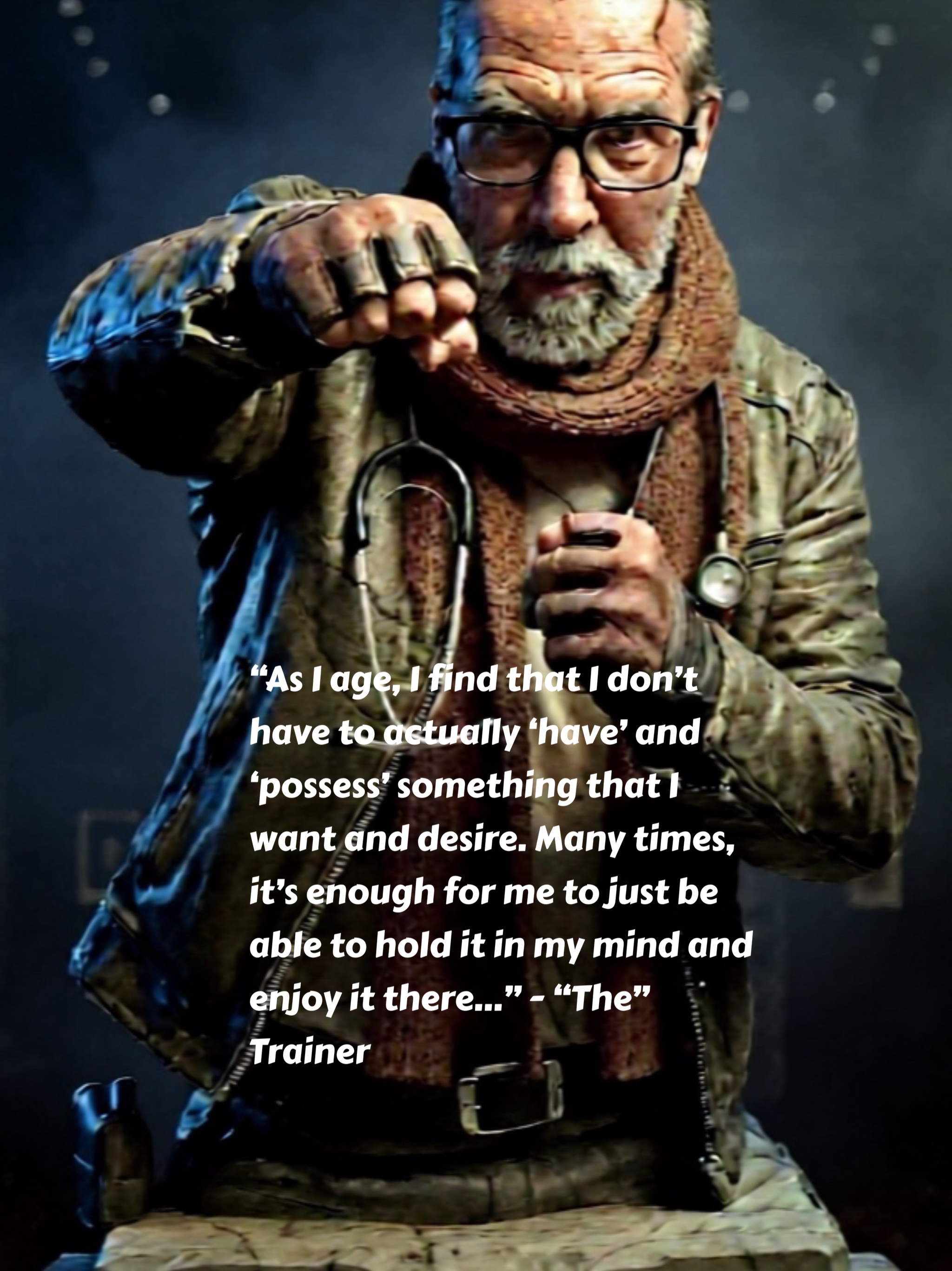 “As I age, I find that I don’t have to actually ‘have’ and ‘possess’ something that I want and desire. Many times, it’s enough for me to just be able to hold it in my mind and enjoy it there…” – “The” Trainer