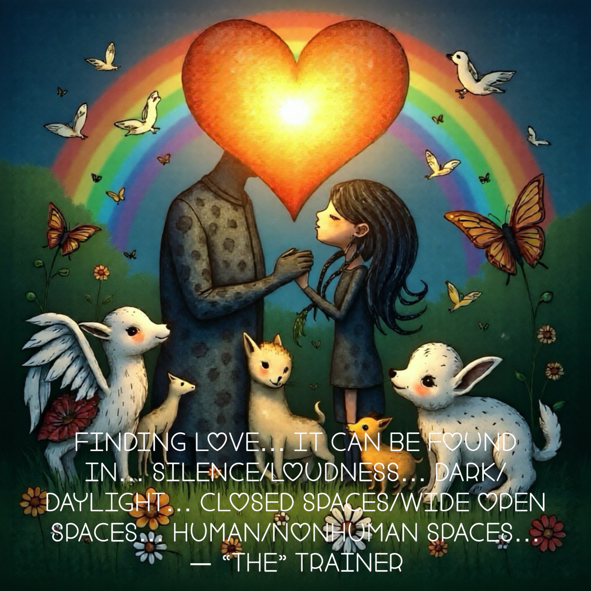 finding LOVE… it can be found in… silence/loudness… dark/daylight… closed spaces/wide open spaces… human/nonhuman spaces… — “The” Trainer