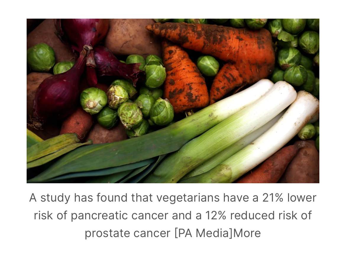Vegetarian diet lowers risk of cancer, study finds “BBC NEWS”