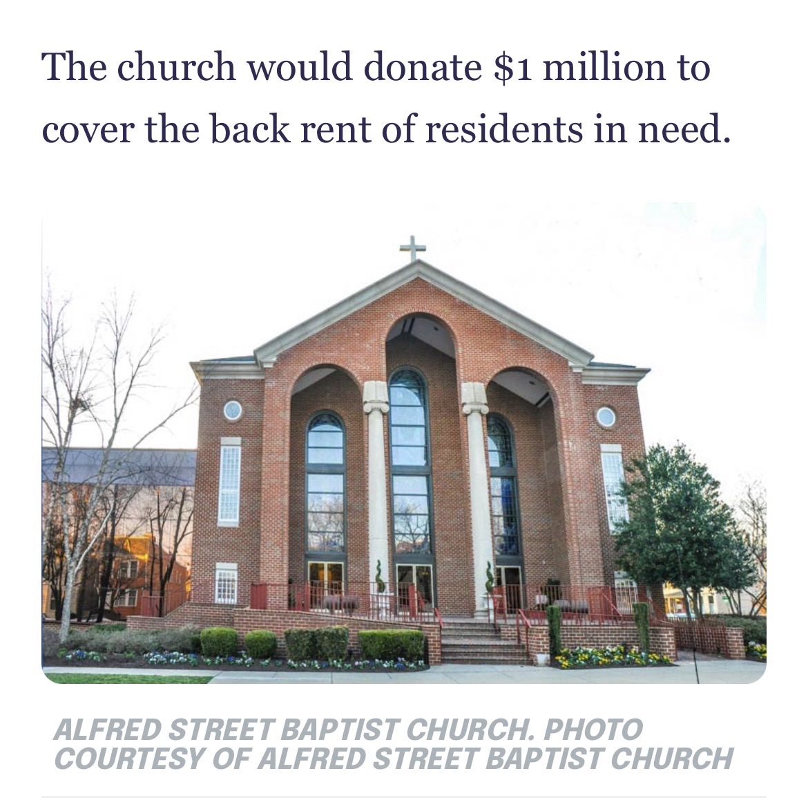 Virginia megachurch donates $1M to wipe out rent for 300+ families and keep them from being evicted