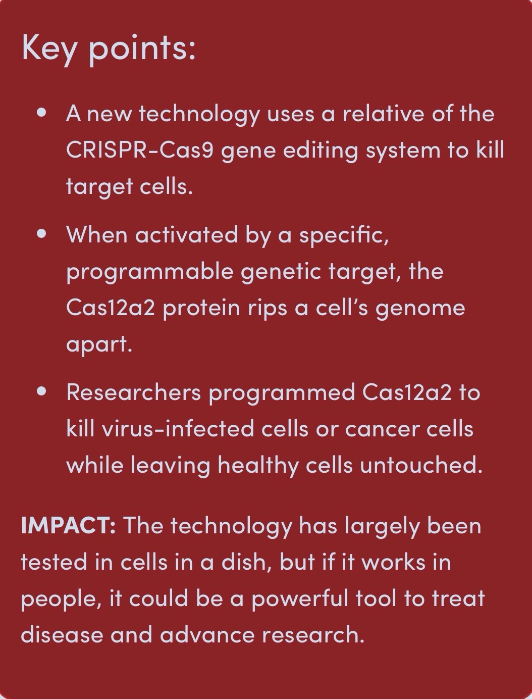 NEW KIND OF CRISPR COULD TREAT VIRAL INFECTION AND CANCER BY SHREDDING SICK CELLS’ DNA&nbsp;