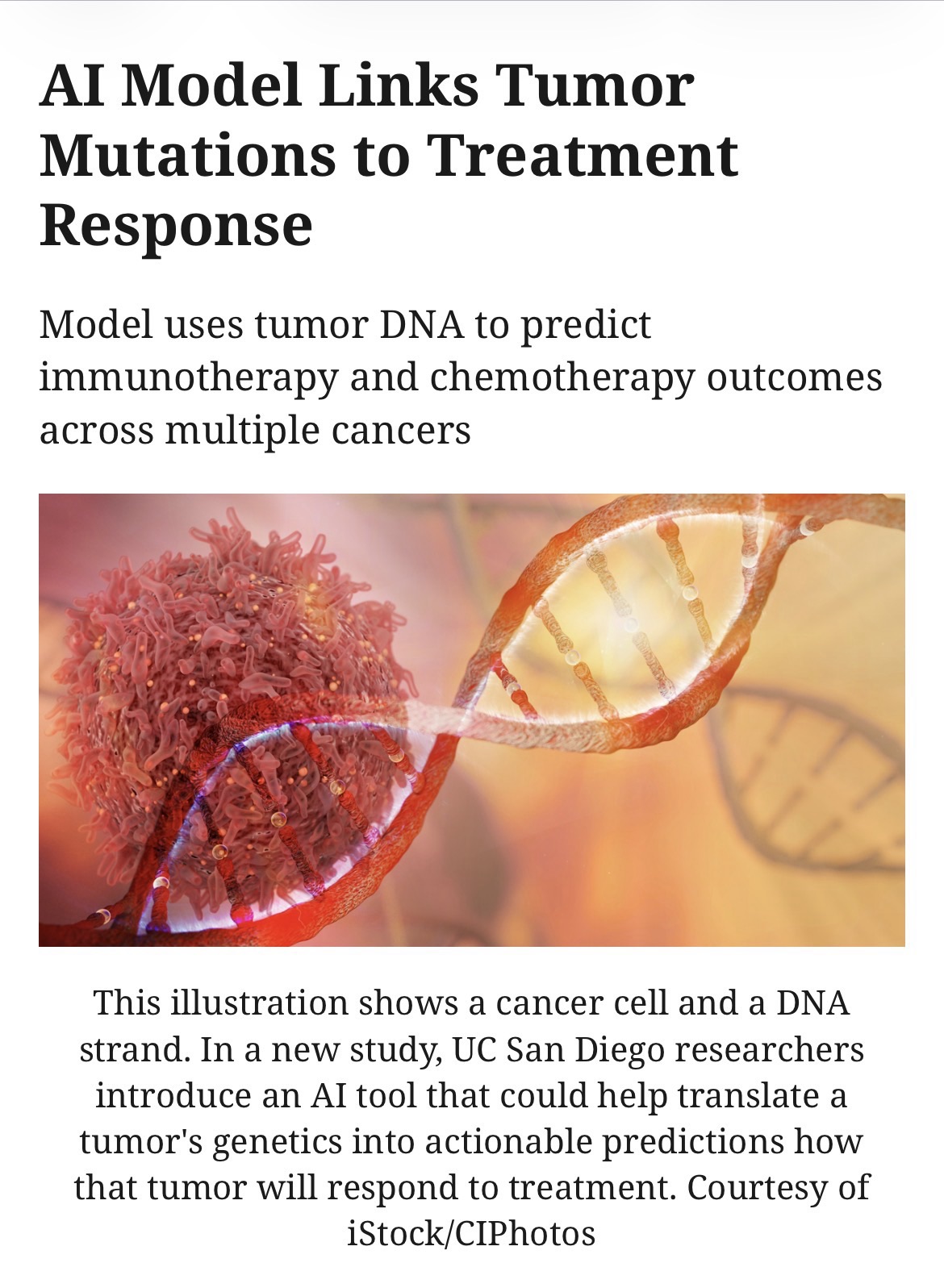 AI Model Links Tumor Mutations to Treatment Response