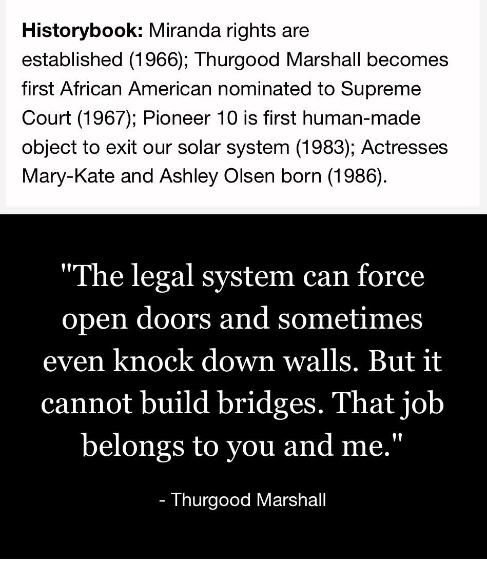 “The legal system can force open doors and sometimes even knock down walls. But it cannot build bridges. That job belongs to you and me.”