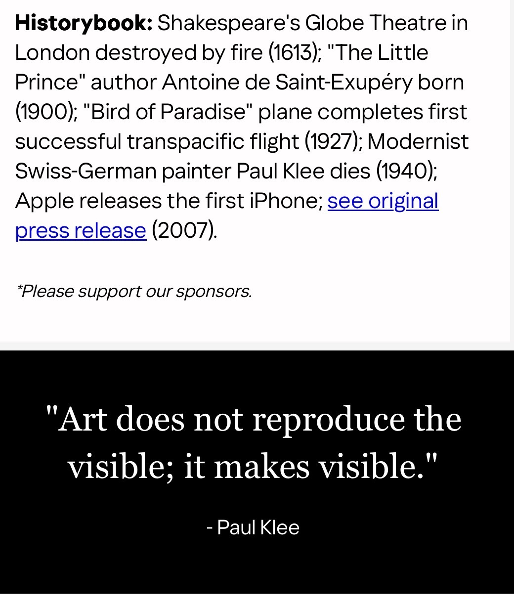 “Art does not reproduce the visible; it makes visible.”